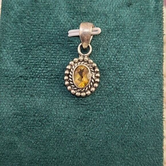 Sterling Silver Citrine Pendant | Oval Yellow Gemstone Charm Vintage Style - Picture 1 of 4